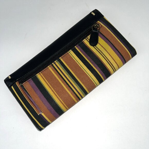 Longaberger Tri Fold Wallet Black yellow orange striped Zipper Retired - Picture 3 of 10